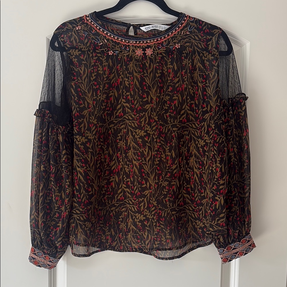 Floral Black and Red Women's Top